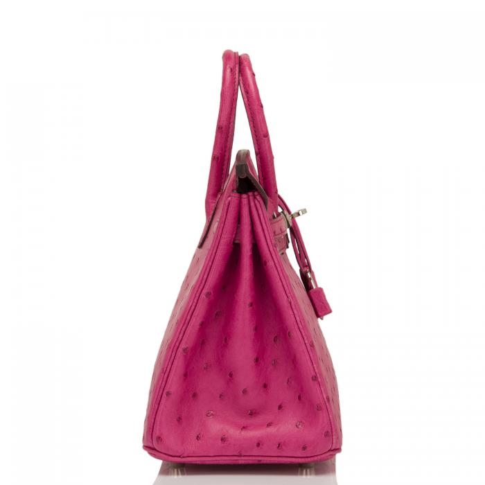 Women's Padlock Ostrich Handbag Top Handle Bag-Pink-Side