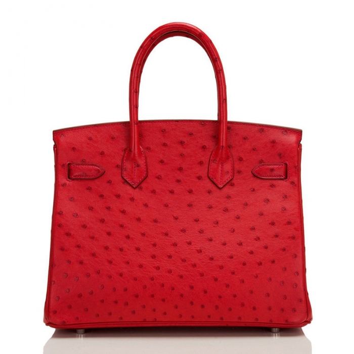 Women's Padlock Ostrich Handbag Top Handle Bag-Red-Back