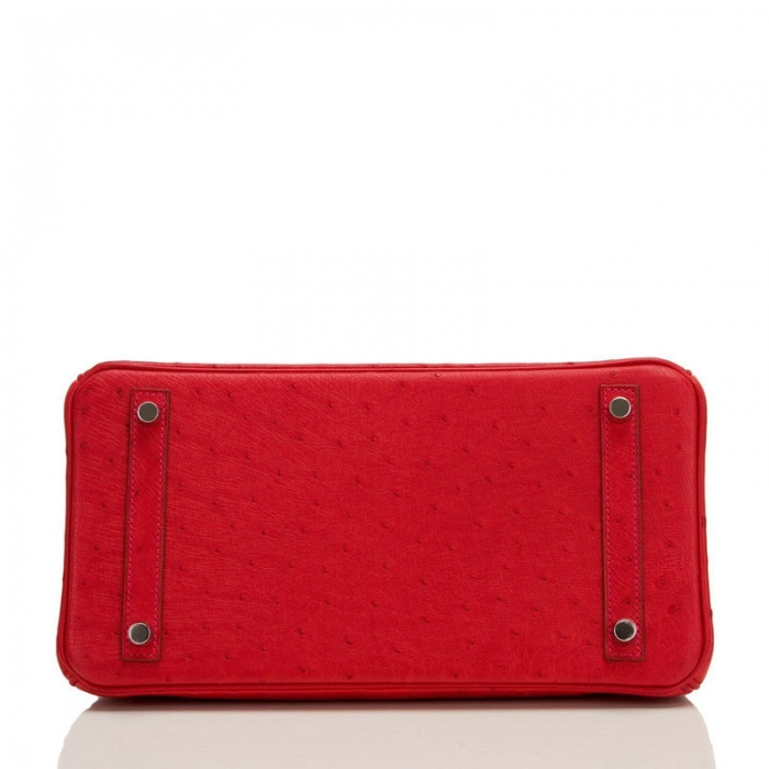 Women's Padlock Ostrich Handbag Top Handle Bag-Red-Bottom