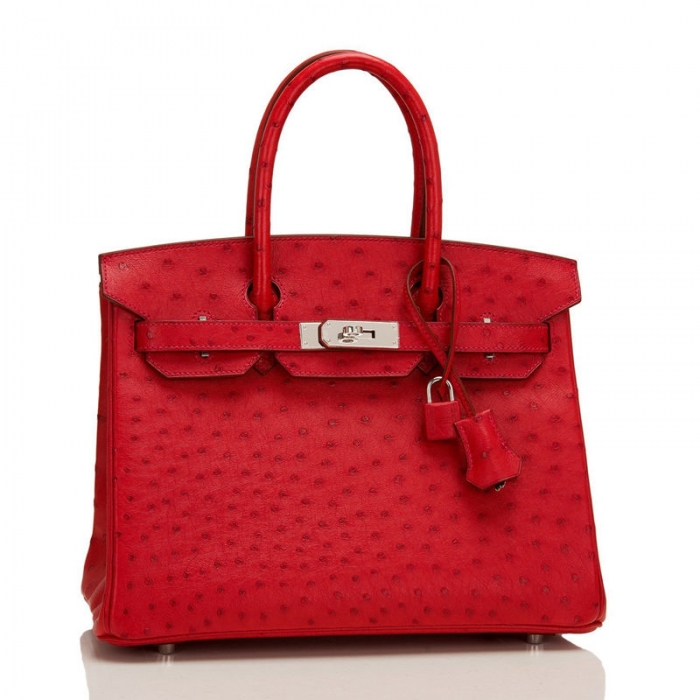 Women's Padlock Ostrich Handbag Top Handle Bag-Red-Front