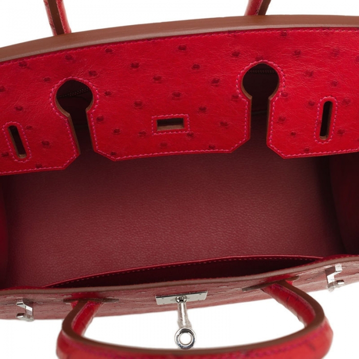 Women's Padlock Ostrich Handbag Top Handle Bag-Red-Inside