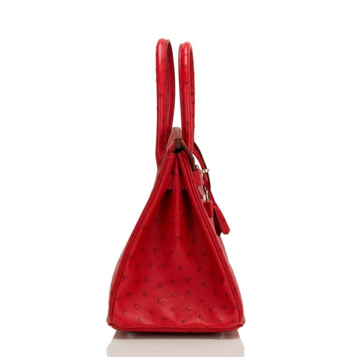 Women's Padlock Ostrich Handbag Top Handle Bag-Red-Side