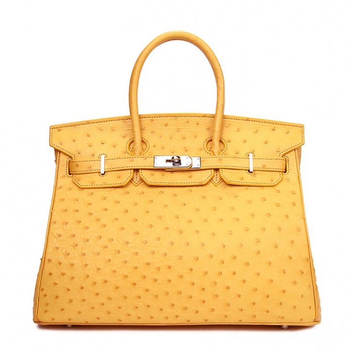 Women's Padlock Ostrich Handbag Top Handle Bag-Yellow