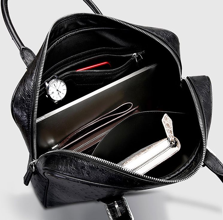 Dexter, Ostrich leather laptop bag - black