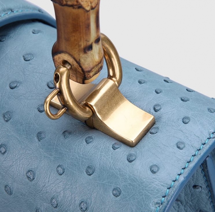 Ostrich Crossbody Bag Ostrich Handbag with Bamboo Handle-Details