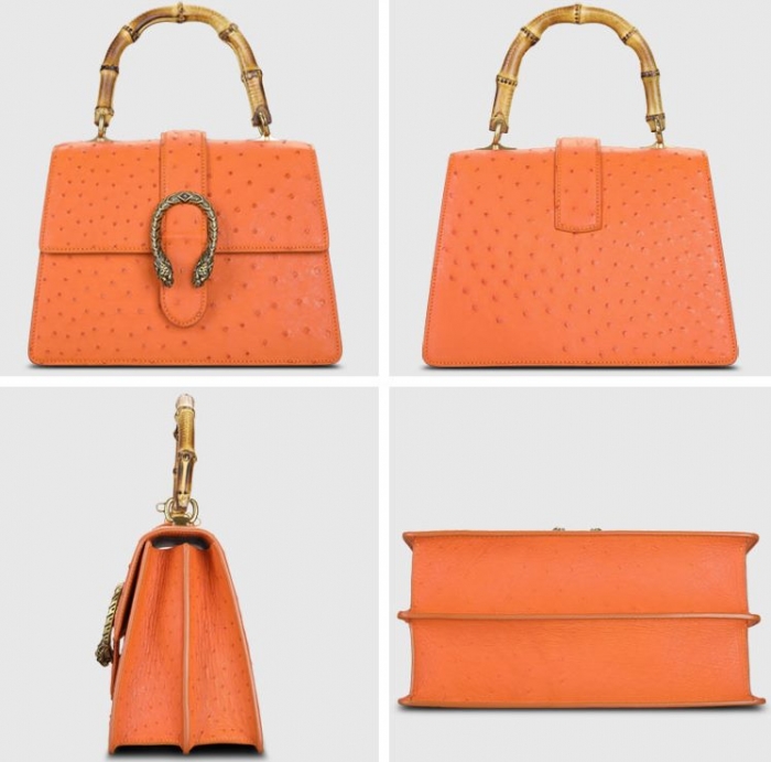 Ostrich Crossbody Bag Ostrich Handbag with Bamboo Handle-Orange-Details