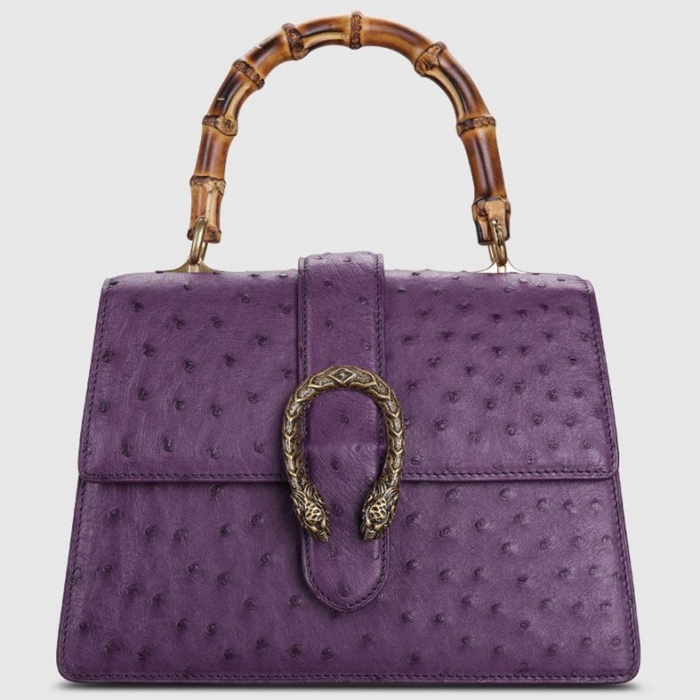 Ostrich Crossbody Bag Ostrich Handbag with Bamboo Handle-Purple