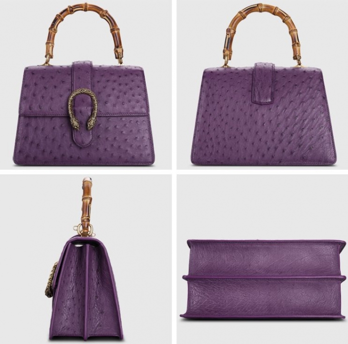 Ostrich Crossbody Bag Ostrich Handbag with Bamboo Handle-Purple-Details