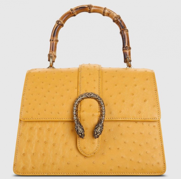 Ostrich Crossbody Bag Ostrich Handbag with Bamboo Handle-Yellow