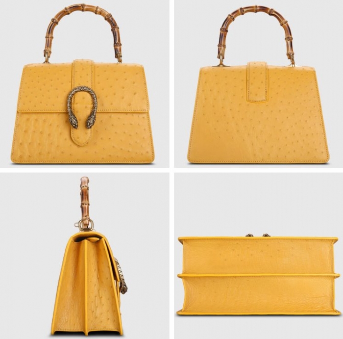 Ostrich Crossbody Bag Ostrich Handbag with Bamboo Handle-Yellow-Details