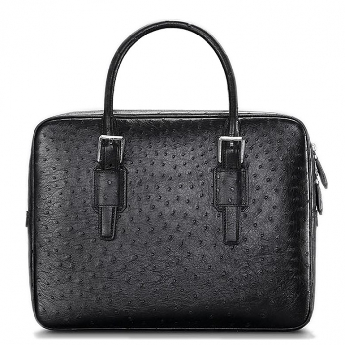 Ostrich Leather Business Work Briefcase Laptop Bag-Black