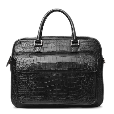 Alligator Briefcase Shoulder Laptop Business Messenger Bag-Black