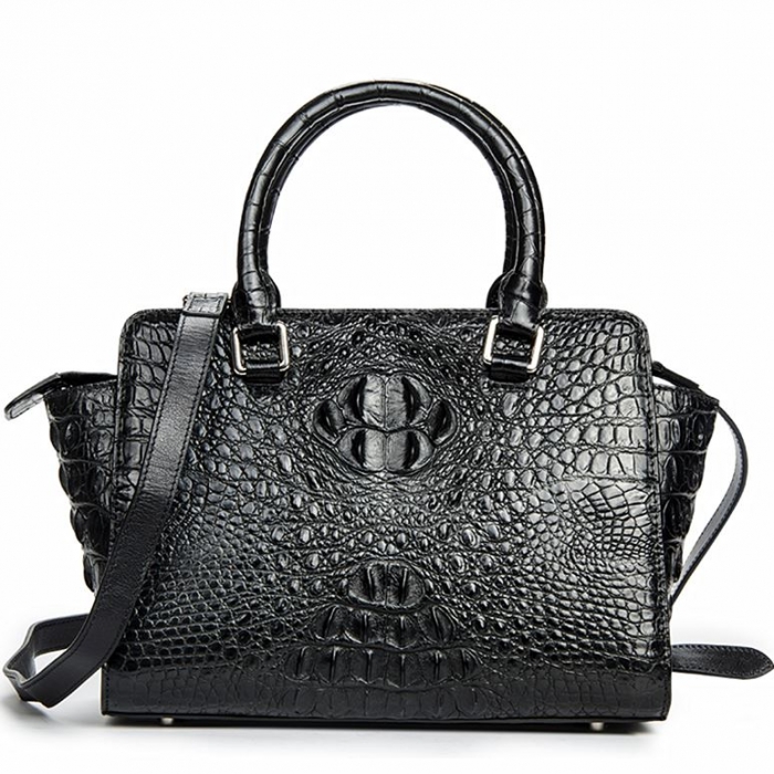 Crocodile Tote Bags Top Handle Shoulder Handbags with Zipper-Black