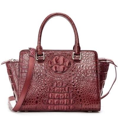 Crocodile Tote Bags Top Handle Shoulder Handbags with Zipper-Burgundy