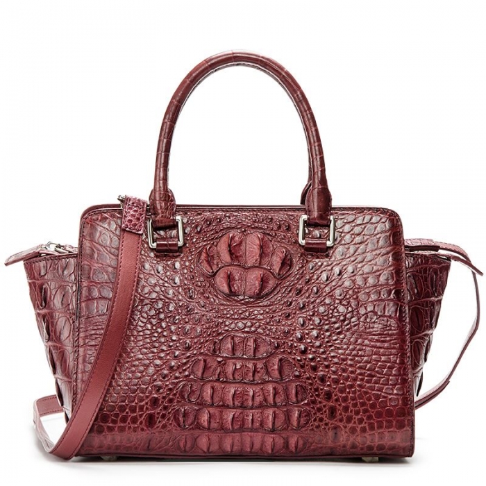 Crocodile Tote Bags Top Handle Shoulder Handbags with Zipper-Burgundy