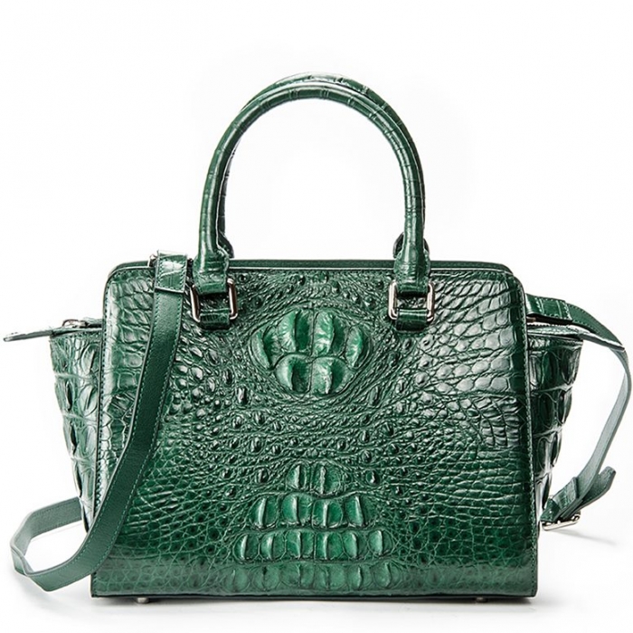 Crocodile Tote Bags Top Handle Shoulder Handbags with Zipper-Green