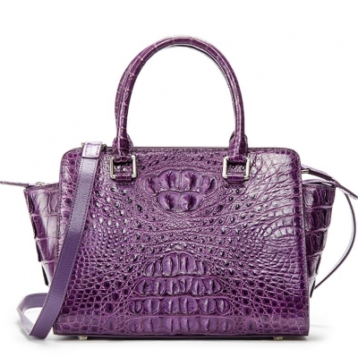 Crocodile Tote Bags Top Handle Shoulder Handbags with Zipper-Purple