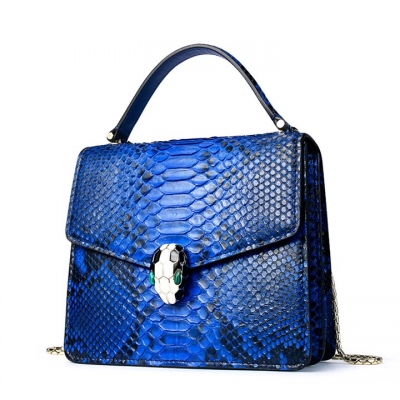 Designer Python Skin Tote Bag Purse Crossbody Bag-Blue