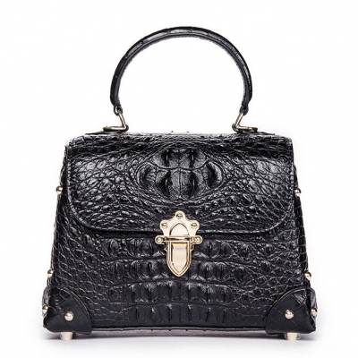 Ladies Crocodile Shoulder Bag Top Handle Handbag-Black