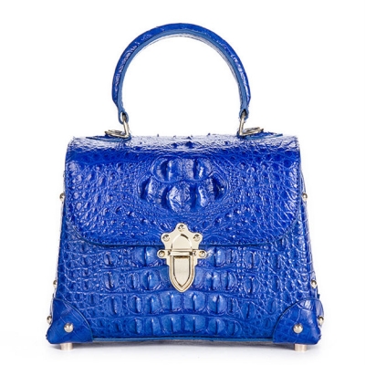 Ladies Crocodile Shoulder Bag Top Handle Handbag-Blue