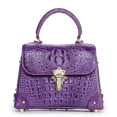 Ladies Crocodile Shoulder Bag Top Handle Handbag-Purple