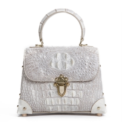 Ladies Crocodile Shoulder Bag Top Handle Handbag-White