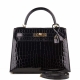 Ladies Designer Alligator Top Handle Satchel Handbags Shoulder Bags-Black