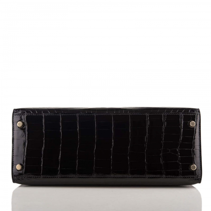 Ladies Designer Alligator Top Handle Satchel Handbags Shoulder Bags-Black-Bottom