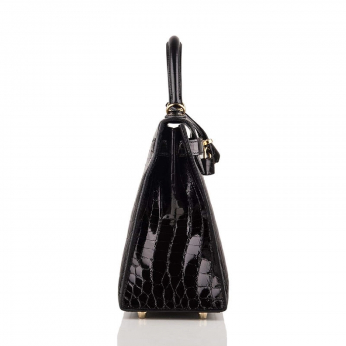 Ladies Designer Alligator Top Handle Satchel Handbags Shoulder Bags-Black-Side