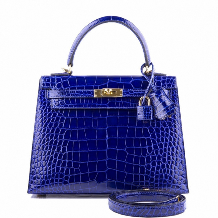 Ladies Designer Alligator Top Handle Satchel Handbags Shoulder Bags-Blue