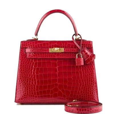 Ladies Designer Alligator Top Handle Satchel Handbags Shoulder Bags-Red