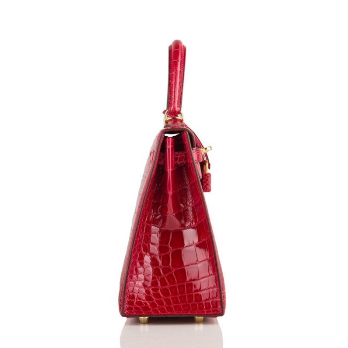 Ladies Designer Alligator Top Handle Satchel Handbags Shoulder Bags-Red-Side