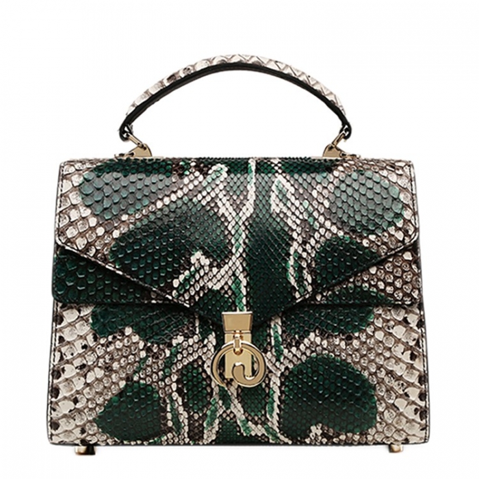 Python Skin Handbag for Women Top Handle Bag Ladies Shoulder Purse Bag-Green