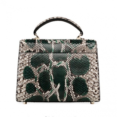 Python Skin Handbag for Women Top Handle Bag Ladies Shoulder Purse Bag-Green-Back