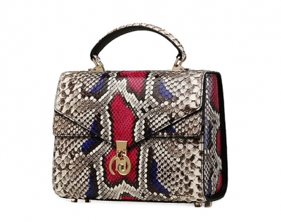 Python Skin Handbag for Women Top Handle Bag Ladies Shoulder Purse Bag