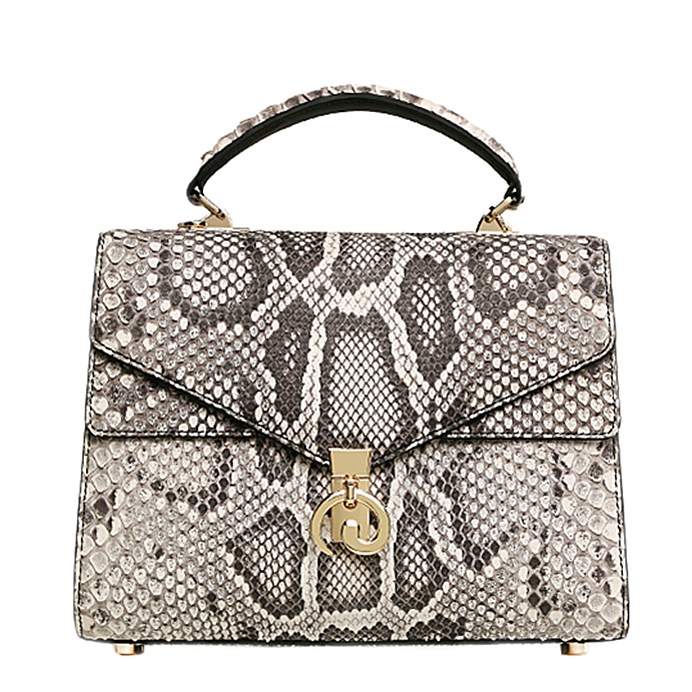 Python Skin Handbag for Women Top Handle Bag Ladies Shoulder Purse Bag-White