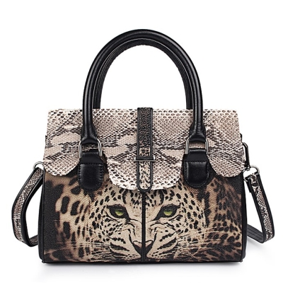 Ladies Stingray Leather Leopard Print Handbags Snap Closure Purses