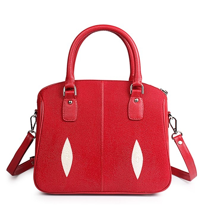 Stingray Leather Top-handle Tote Bag Crossbody Shoulder Bag-Red