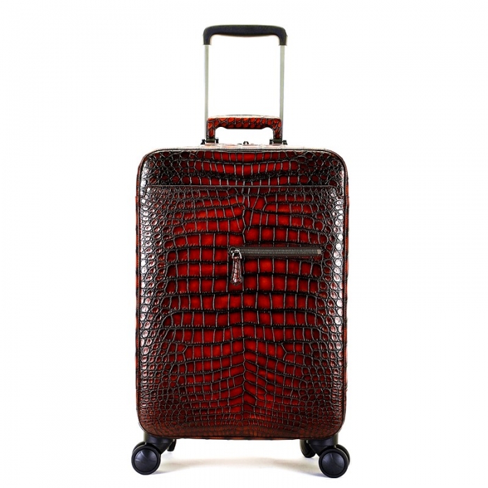 Alligator Leather Luggage Business Travel Spinner Suitcase-Burgundy
