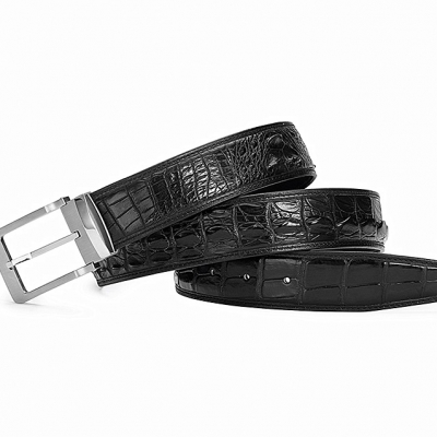 Classic Crocodile Hornback Belts for Men-Black-1