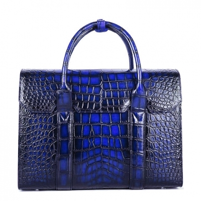 Handcrafted Alligator Briefcase Professional Business Bag for Men-Blue
