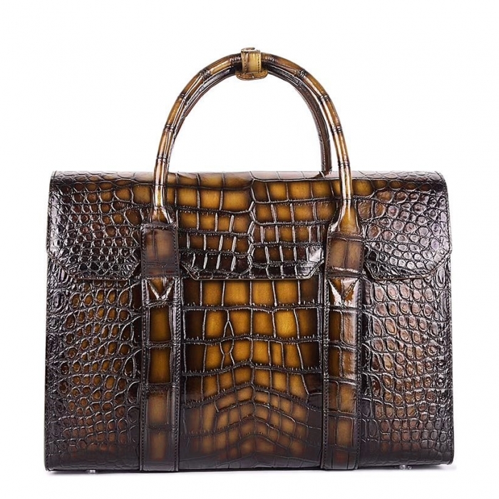 Handcrafted Alligator Briefcase Professional Business Bag for Men-Brown