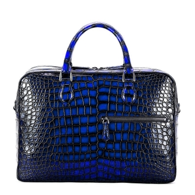 Large Handcrafted Alligator Briefcases Business Travel Bags-Blue