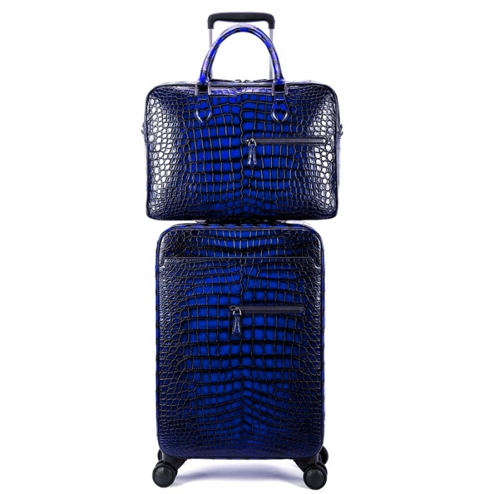Traveler Genuine Alligator Leather 2 Piece Spinner Luggage Set-Blue