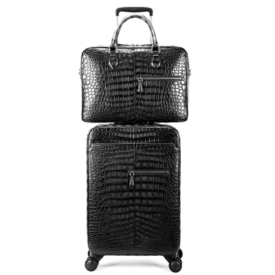 Traveler Genuine Alligator Leather 2 Piece Spinner Luggage Set-Gray