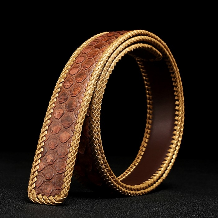 Casual Snakeskin Belt Python Skin Braided Belt-Brown