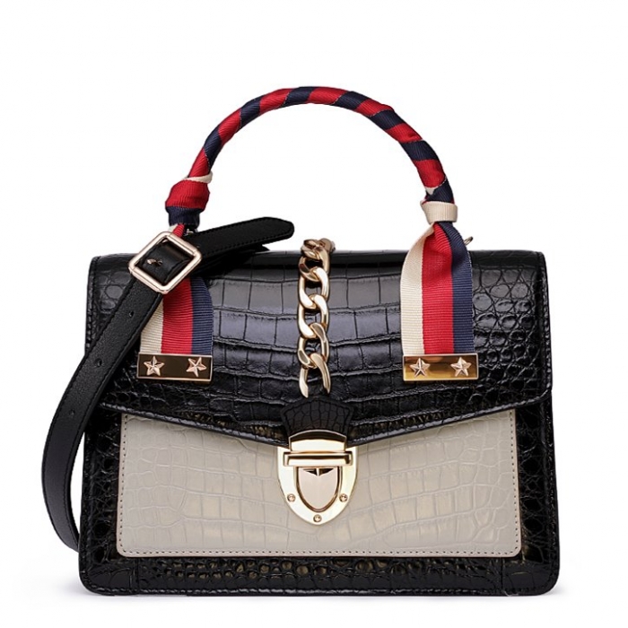 Fashion Small Alligator Skin Shoulder Handbags-Black