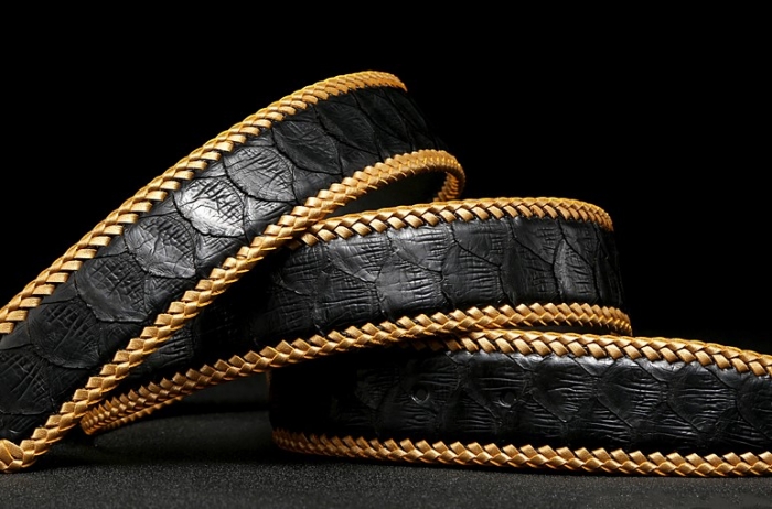 Python Skin Braided Belt-Black