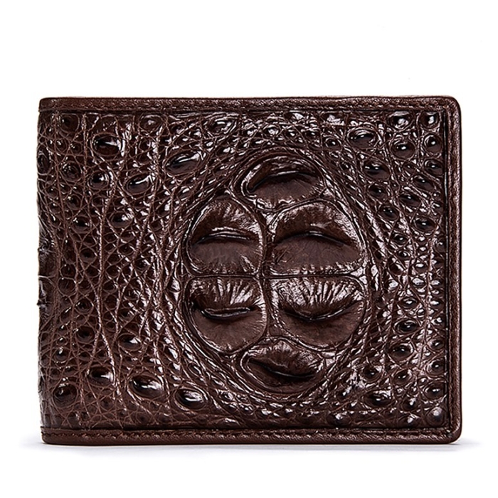 Crocodile Hornback Skin Bifold Wallet-Brown