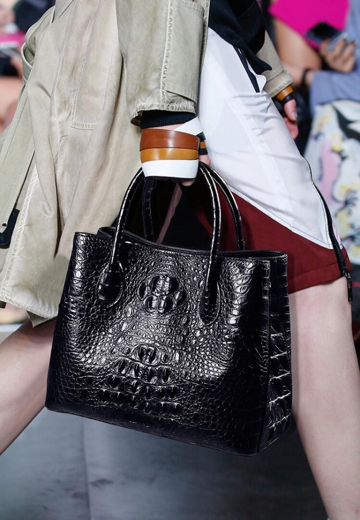 Crocodile Shoulder Tote Bag Crossbody Handbag-Black